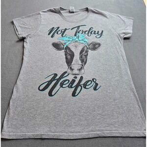 Women's Unbranded Gray Not Today Heifer Cow Graphic Tee Large Free Shipping Fun